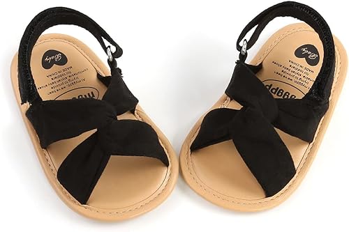 Miniatura 5 de GDSDYM Sandalias de verano para bebés y niñas con lazo de flores, suela suave, para vestido de boda, zapatos planos para recién nacidos, primeros