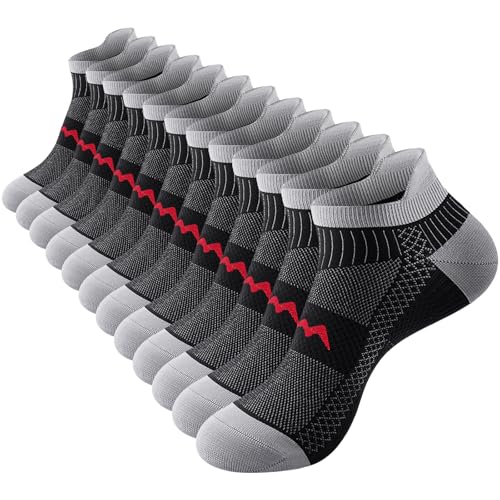 SukModen Ankle Compression Socks for Men and Women 6 Pairs Low Cut Breathable Seamless short Running Socks with Arch Support Black L-XL