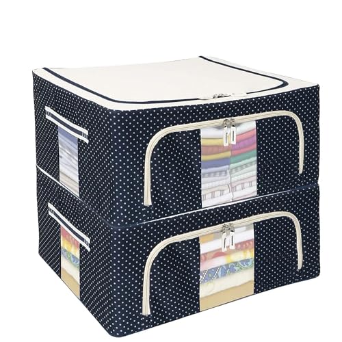 Image of Cloth Organizer for Storage TEKCOOL Clothes Storage Box Wardrobe Organizer for Clothes Foldable Steel Frame Clothes Organizer Storage Box for Wardrobe, Saree, Shirts, and Blankets(44 ltr-2pc).