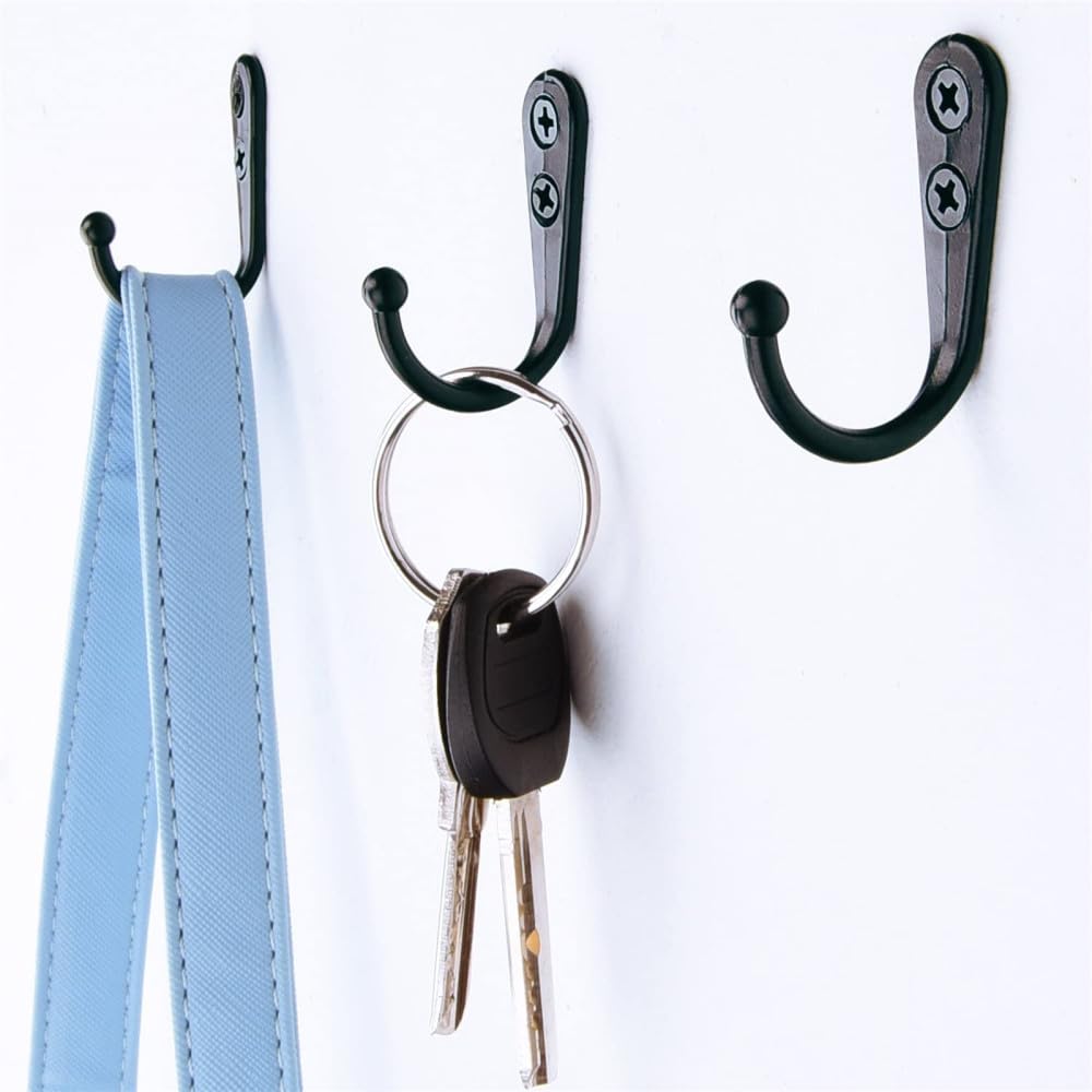 Geschirrtuchhaken, Wandhaken, Kleiderbügel for Aufhängen, 10 Stück, Wandmontage, einzelner Kleiderbügelhaken, rustikaler Bademantelhaken, schwarzer Handtuchhaken aus Metall, Vintage-Kleiderbügel for H