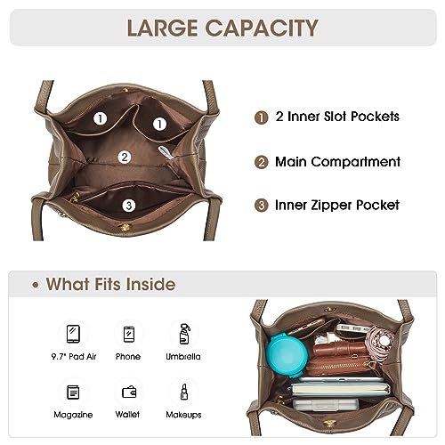 Image of Kattee Women Soft Genuine Leather Totes Shoulder Bag Purses and Handbags with Top Magnetic Snap Closure