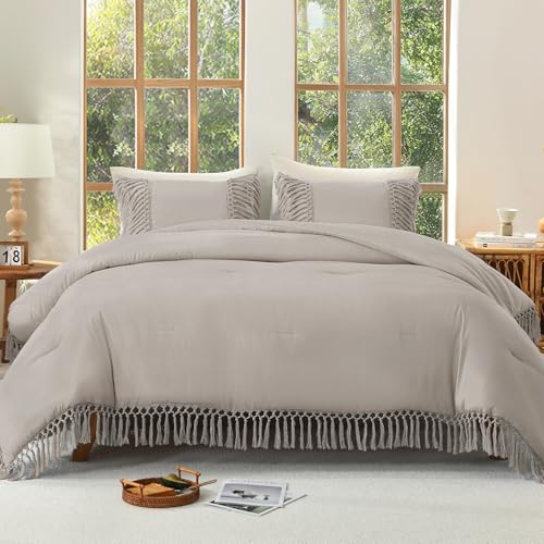 Image of Andency Comforter Full Size Set Heather Grey, Boho Lightweight Vintage Soft Bedding Comforter Sets, 3 Pieces Bed Set (79x90In Comforter & 2 Pillowcases)