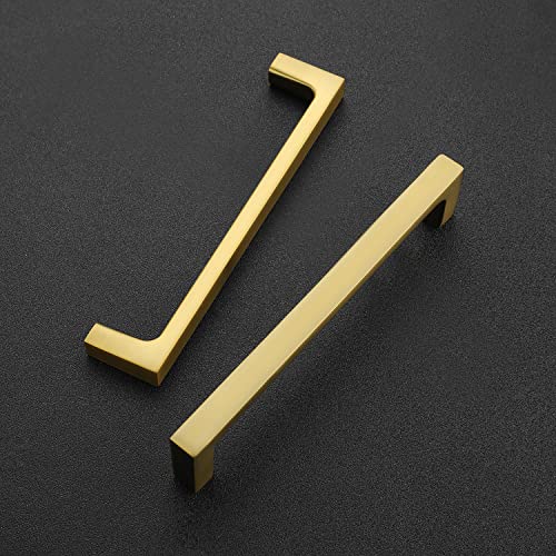 Image of Ravinte Brushed Brass Solid Pulls Cabinet Handles 5 Inch 25 Pack | Solid Zinc, Slim Design, Mounting Screws Included, Kitchen Cabinet Hardware, For Cupboards, Dressers, Drawers