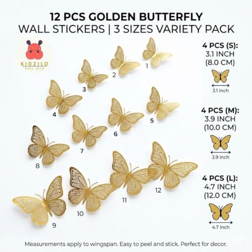 Image of 3D Butterfly Wall Stickers Set of 12 (Gold)