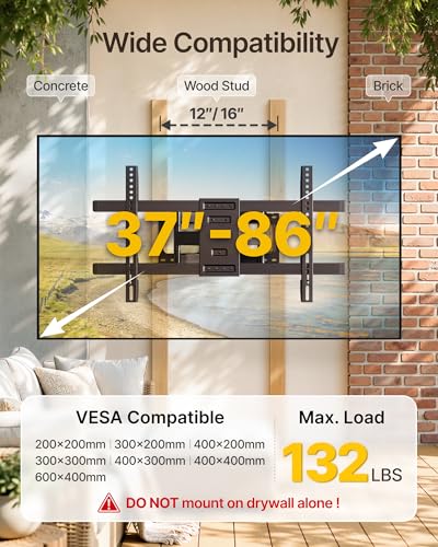 Image of monTEK Outdoor TV Mount for 37-86 Inch TVs, Weatherproof Full Motion TV Wall Mount, 96H Salt Spray Tested with Stainless Steel Hardware, Anti-Rust TV Bracket for Patio & Gazebo, Holds 132 lbs
