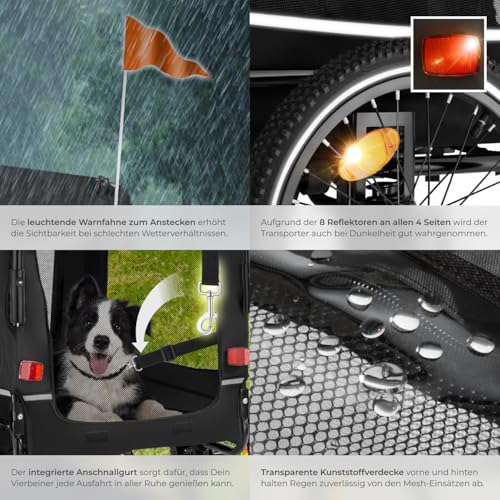 tectake® Fahrradanhänger multifunktional - als Hunde Anhänger Wagen für Fahrrad und e Bike, Jogger oder Buggy, Belastbarkeit bis 40kg, faltbar, schneller Umbau, inkl. Sicherheits Zubehör - schwarz