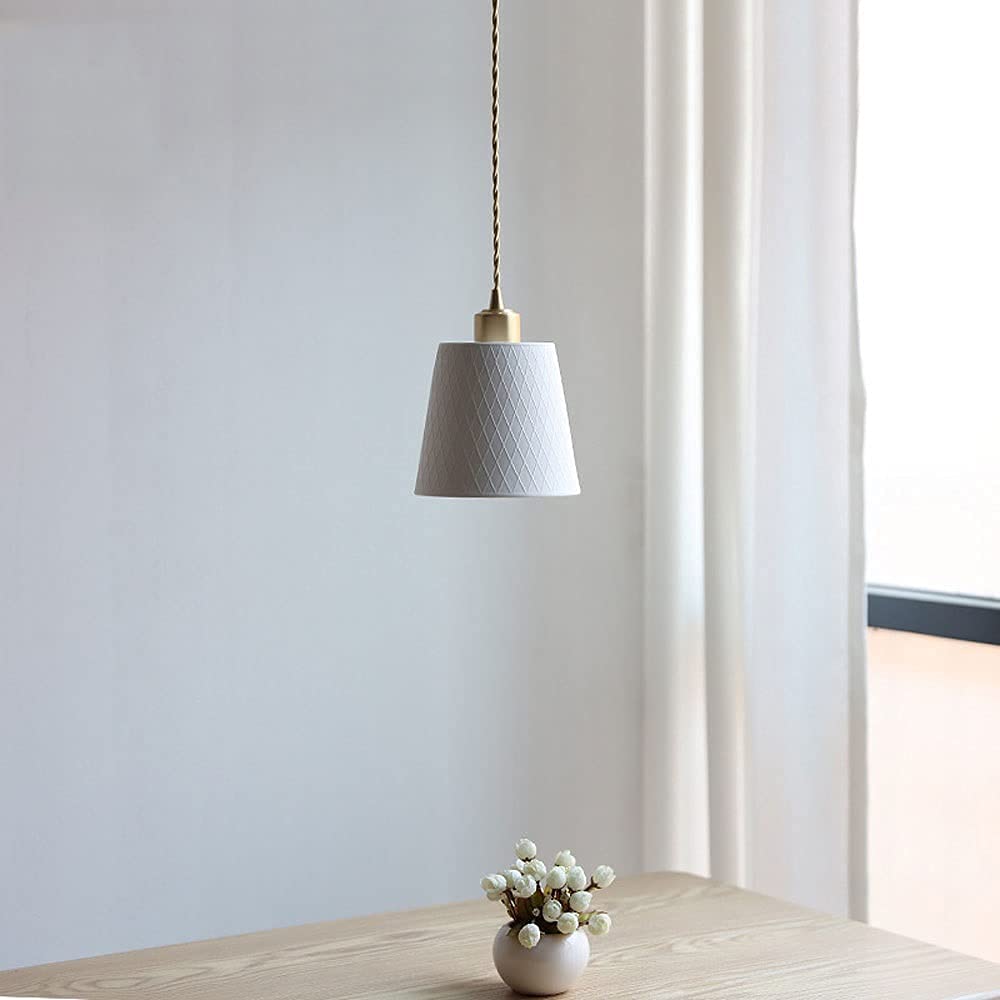 Iluminación Colgante de Material de Porcelana Blanca Simple de Estilo Japonés, Mini Candelabro con Patrón de Cuadrícula, Lámpara Colgante de Hogar con Forma de Linterna Cilíndrica Creativa, Lámp