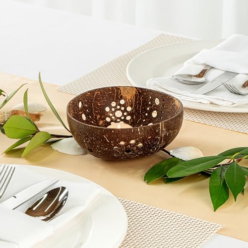 Restaurantware-Coco Casa 5.1 x 2 Inch Coconut Shell Candle Holders, 10 Reusable Tealight Holders - Candle Not Included, Sun Pattern, Brown Coconut Bowls For Candles, Handcrafted by Restaurantware - Image 7