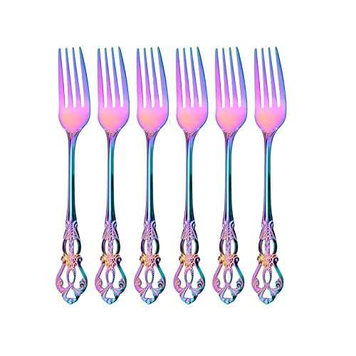 Snplowum 6 Pcs Stainless Steel Dessert Fork Set, 7.36 inch - Great For Salad Tasting Cakes and Using in Home, Kitchen, Restaurant, Party