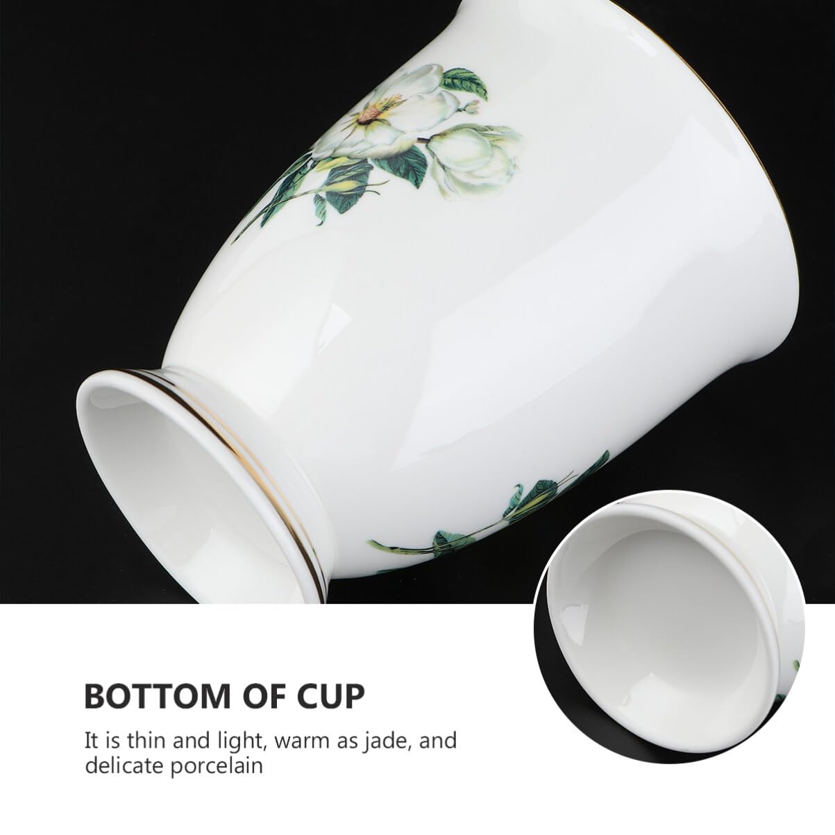 HEMOTON Gold Rim Bone China Mug 11Oz Fine Porcelain Coffee Cup with Floral Pattern Ergonomic Handle for Home Office Tea Cappuccino - Image 2