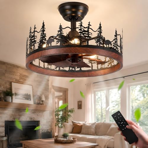 Merexcint Farmhouse Rustic Ceiling Fan with Light and Remote, 21
