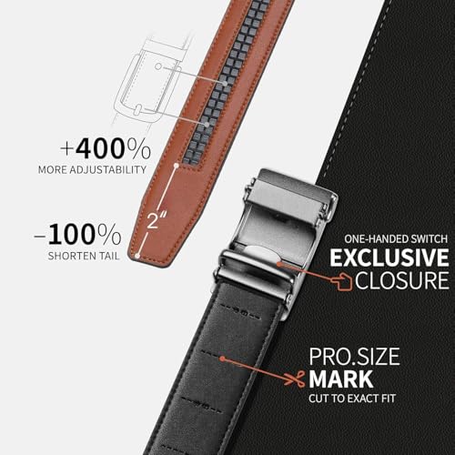 Micro Adjustable - Upgraded Tail Hidden Design Mens Genuine Leather Belt for Dress Pant Shirt Oxfords3