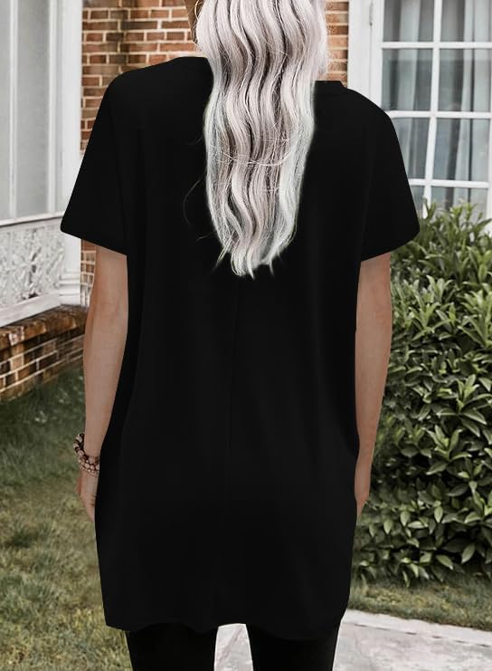 Poetsky Summer Womens Tunic Tops for Leggings with Pockets Vneck Short Sleeve Casual Long T Shirts S-3XL2