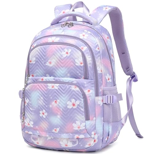 Image of Leaper Stylish Floral Travel Backpack for Women Laptop Backpack Water-Resistant Bookbags College Bags Fits 15.6 Inch Laptop Purple