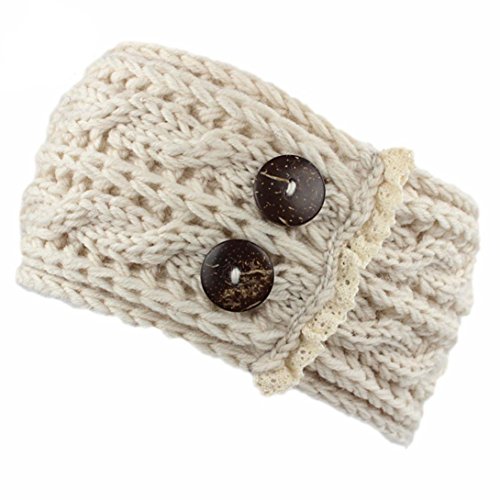 Preisvergleich Produktbild BZLine® Frauen Crochet gestrickt Knöpfe Hut Mütze Stirnband Haarband (Beige)