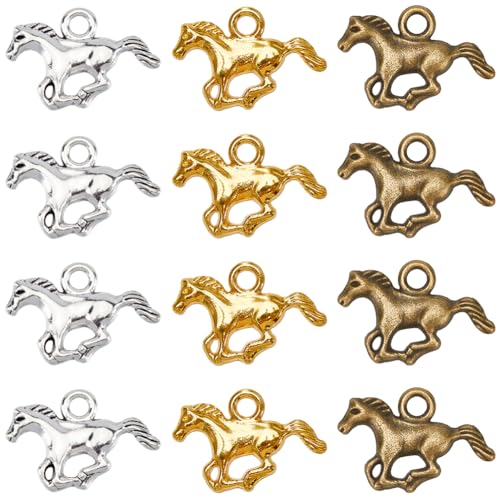 SUNNYCLUE 1 Box 120Pcs Gold Horse Charms Bulk Horses Charms Antique Bronze Tibetan Alloy Metal Silver Western Animal Cowboys Charms for Jewellery Making Charms DIY Crafts Necklace Bracelet Earring
