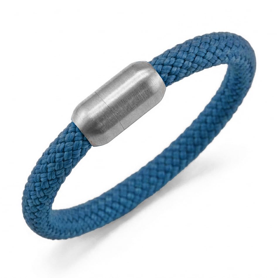 GIPFELWELLE Handgemachtes Segeltau Armband 6 mm Magnetverschluss Paracord Makramee Armkette Petrol Silber 15 cm