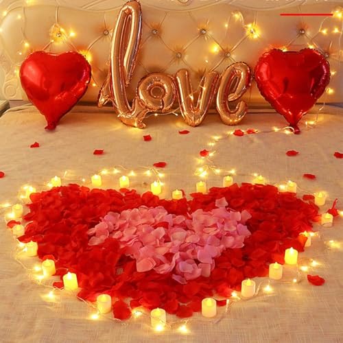 Image of SATYAM KRAFT 300 Pcs Artificial Rose Petals for Home Decoration | Table, Bedroom, Wedding, Party, Pooja Thali, Romantic Night, Candle Night Dinner, New Year,Festival & Events (Red)