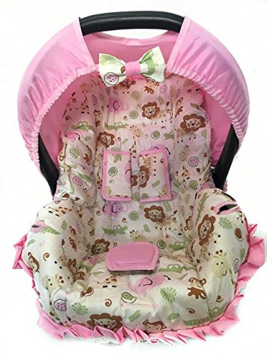Alan Pierre Baby Safari Capa para Bebê Conforto, Branco/Rosa, 32 x 26 x 5 cm