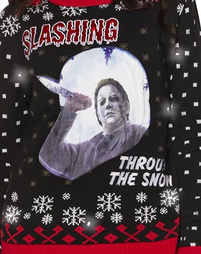 Spencer’s Michael Myers Light-Up Slashing Through The Snow Christmas Sweater | Light-Up Christmas Sweater2