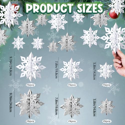 Image of Snowflake Decorations, Paper Christmas Hanging Decor Indoor, 24-Pc