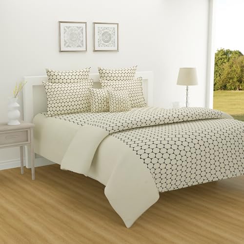 Image of Swayam Pure Cotton King Bedsheet with 2 Pillow Covers | Size 108 x 108 inch | 160 TC | Geometric Design | Soft Breathable Bed Sheet | Comfortable & Durable for Bedroom - Light Brown