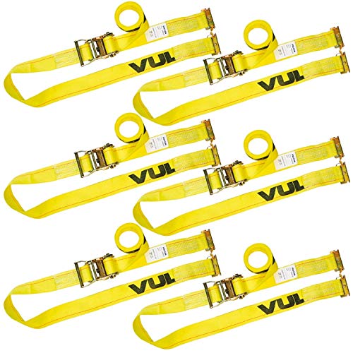 VULCAN Logistic Strap for E Track, Ratchet Style - 12 Foot, 6 Pack - Classic Yellow - 1,333 Pound Safe Working Load