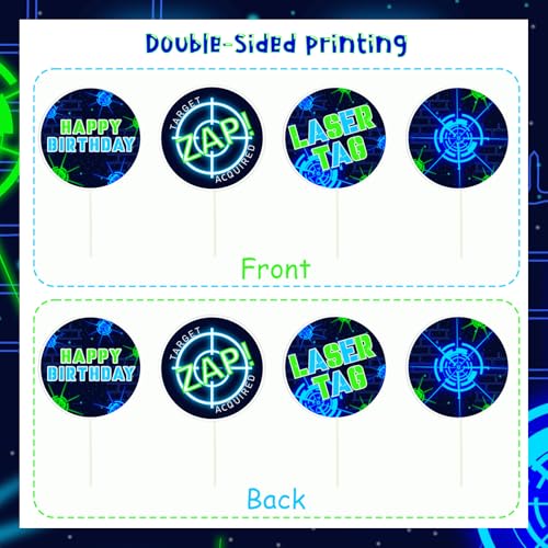 Fangleland 36 Stück blau grün Laser Tag Cupcake Toppers für Jungen Laser Tag Geburtstag Party Dekorationen, Laser-Thema alles Gute zum Geburtstag Dessert Tabelle Kuchen Dekorationen Picks