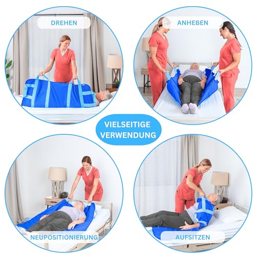 EYRA Patienten-Gleittuch 122×102 cm mit 8 Griffen – Transferlaken & Positionierungshilfe für Pflege, Senioren & Betttransfer – Waschbar, Wiederverwendbar, Belastbar bis 180 kg