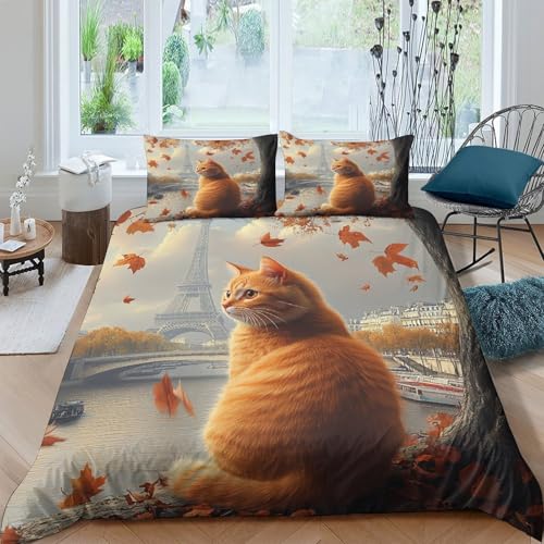 Housse de couette 3D chat d'automne en microfibreプレミアム ultra douce de qualité supérieure - 4