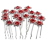 HugeStore 40 Stück Blumen Strass Haarnadeln Haarspangen Perlen Haarnadeln Brauthaarschmuck Haarschmuck für Braut Hochzeit Rot