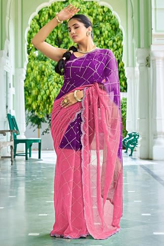 Image of MIRCHI FASHION Saree for Woman Georgette Floral Printed | Lightweight Comfortable Sari for Regular Social Wear and social visits
