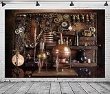 BELECO 5x3ft Fabric Vintage Steampunk Distiller Backdrop Ancient Gears Clock Steampunk Photography Background Steampunk Party Decorations Photo Booth Studio Props