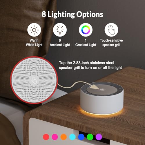 Kipcush White Noise Sound Machine with Nursery Lamp, Mood Lighting, 7 Colour Night Light, 30 Soothing Sounds for Baby/Adult. Timer, Plug in, Memory Function, Touch Control - Thumbnail 6