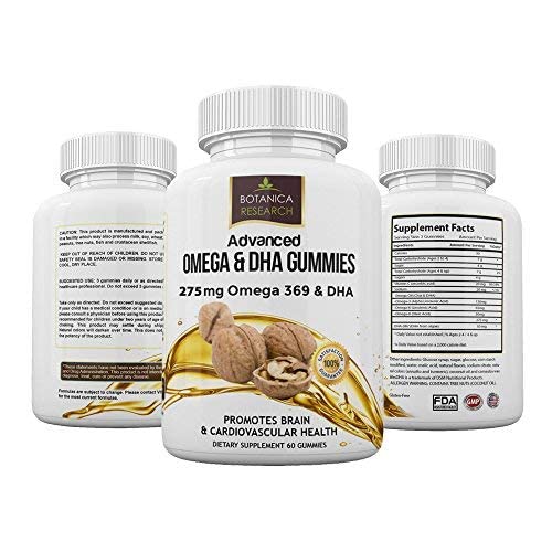 Omega 3 6 9 Chewable Gummy Supplement With Dha Vitamin C - Fatty Acids Vitamin For Cardio Vascular, Cognitive & Boost Immune System Support - No Fish Oil Taste 60 Triple Strength Gummies Botanica #TOP6