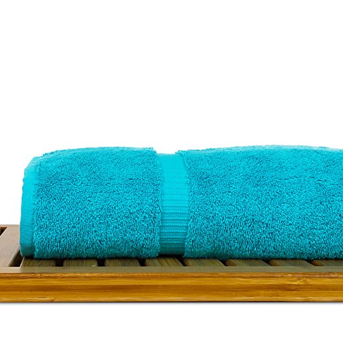 Image of BC BARE COTTON Luxury Hotel & Spa Towel Turkish Cotton Bath Towels - Aqua Blue - Dobby Border - Set of 2