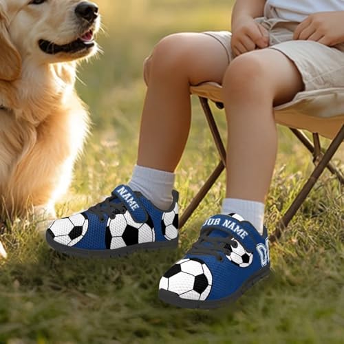 Kids Custom Name Sneakers Boys Soccer Print Tennis Shoes Lightweight Breathable Running Shoes with One Strap3