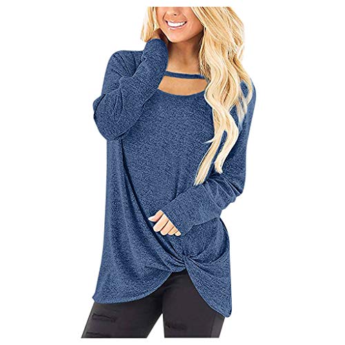 Womens Top Long Sleeve Blouse Hessimy Women's Casual Long Sleeve T-Shirt Tops Twist Knot Front Tunics Blue