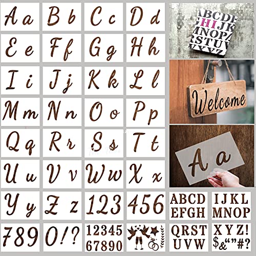 Letter Stencils for Painting on Wood - Alphabet Stencils for Painting & Drawing - Reusable Cursive Letter and Number Stencils for Signs & More - Plastic Paint Stencils for Art and DIY Crafts