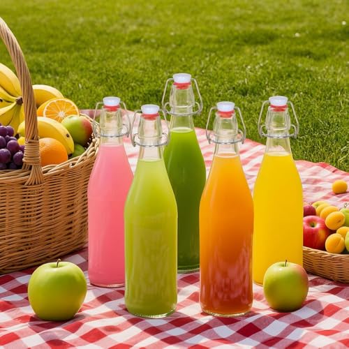 Image of Glassbunny 500ml Borosilicate Glass Water Bottles with Airtight Cap, Clear, Swing Top Flip Top Bottles for Fridge, Leak Proof, Reusable, BPA Free, Pack of 2