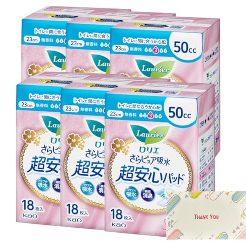 花王 ロリエ さらピュア吸水 超安心パッド 50cc 18枚 6個セット パンティライナー +Kunutonnオリジナルロゴ入りeおまけ付