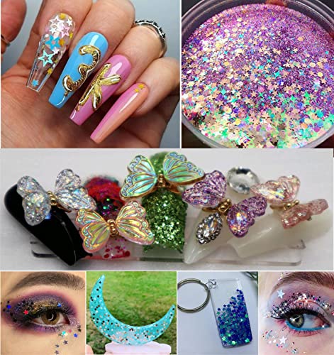 12 Colors Holographic Nail Art Glitter Sequins Star Moon Glitter Confetti Sparkles Manicure Stickers Decorations For Acrylic Nails,Crafts, Resin #TOP1