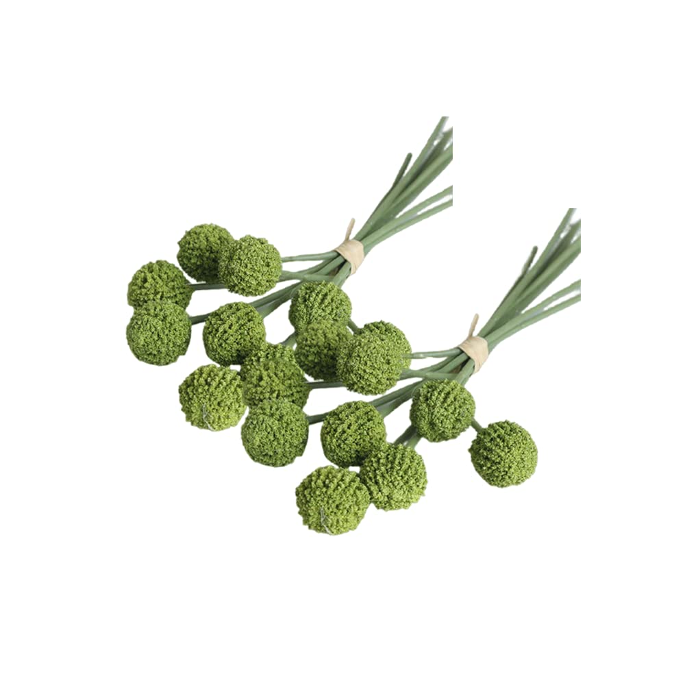 Rikyo Green 18 Stems Fake Flowers Billy Balls,10“ Artificial Billy Button Bouquet Flower Bouquet,Permanent Flower Craspedia For Diy Crafts Wreath, Table Wedding Party Centerpieces Decor,Holiday Store (Green)