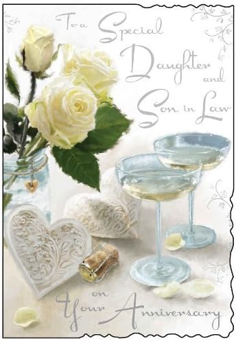 Jonny Javelin Daughter & Son-in-Law Anniversary Card - Roses & Glasses 9 x 6.25"