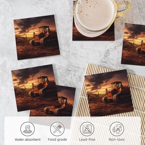 Dessous de verre en céramique Bulldozer lot de 6 avec support métal pour table - 7