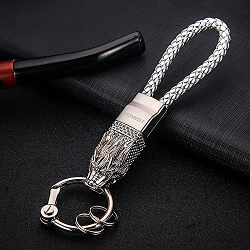 Rich Boxer Metal Dragon Head Keychain Car Key Chain with Leather Cord ...