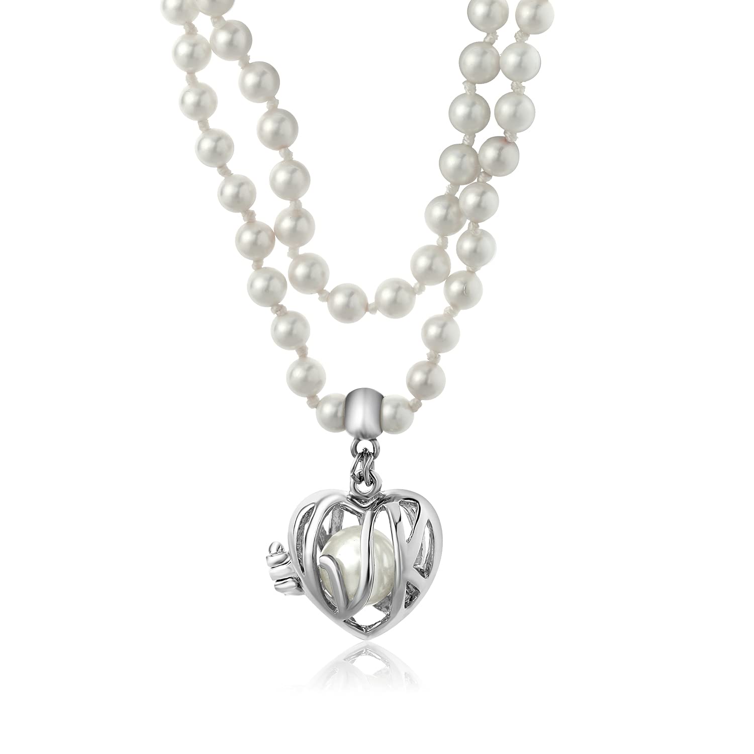 Gem Stone KingBeautiful 44 Inch Amazing Fashion Pearl Beads Necklace With Fashion Pearl Cage