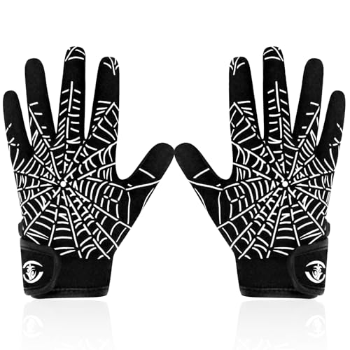 hisptgo Youth Football Gloves for Kids, Ultra Sticky Receiver Gloves with Enhanced Silicone Grip, Ideal for Training & Flag Football (Spider Web Black, M/L)