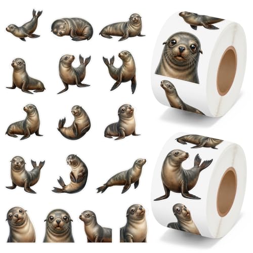Image of Lion Waterproof Vinyl Self-Adhesive Sticker for Laptop DIY Craft | Waterproof Durable Vinyl Sea Lion Sticker Easy Peel & Stick Clear Printing Ocean Theme for Journals Diaries Gifts Kids Crafts