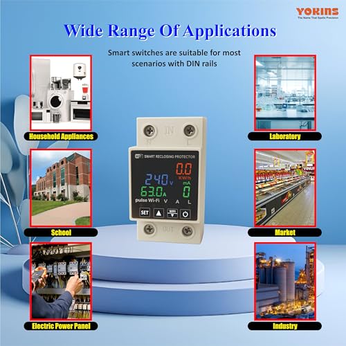 Image of YOKINS Smart Energy Meter 63A | WiFi Voltage, Current & Leakage Protector | Over /Under Voltage & Overload Protection | DIN Rail (YD-WiVA Meter With Weatherproof Mount)